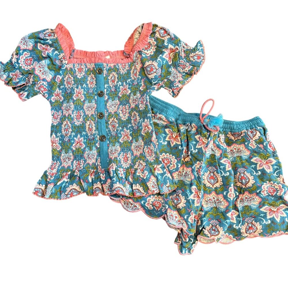 Matilda Jane Girls Size 10 2-Piece Smocked Top & Ruffled Shorts Set